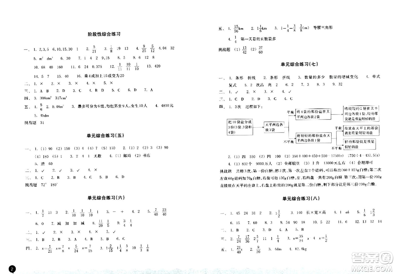 浙江教育出版社2024年春鞏固與提高五年級數(shù)學(xué)下冊通用版答案