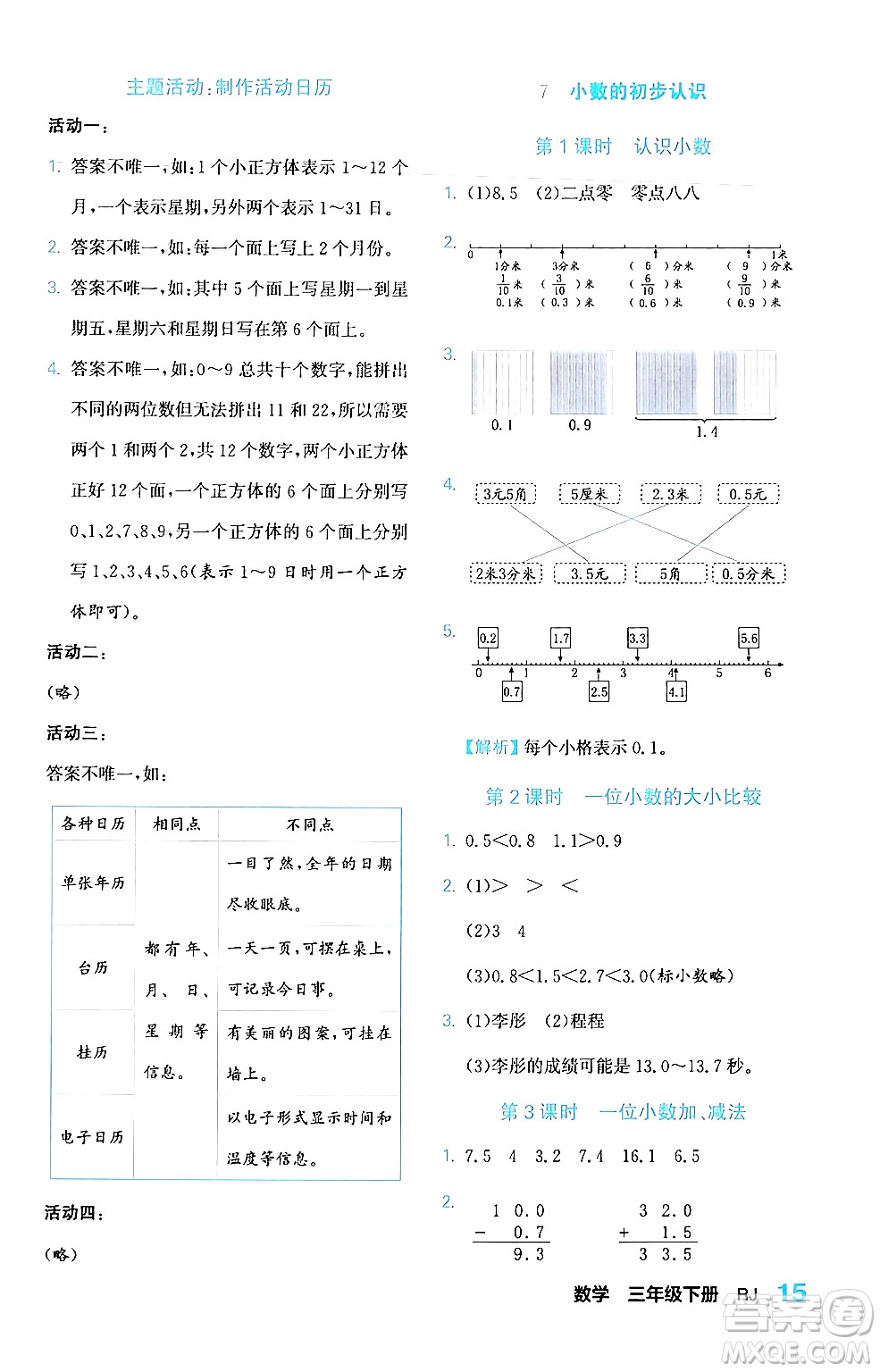 合肥工業(yè)大學(xué)出版社2024年春黃岡課課通同步隨堂檢測三年級(jí)數(shù)學(xué)下冊人教版答案