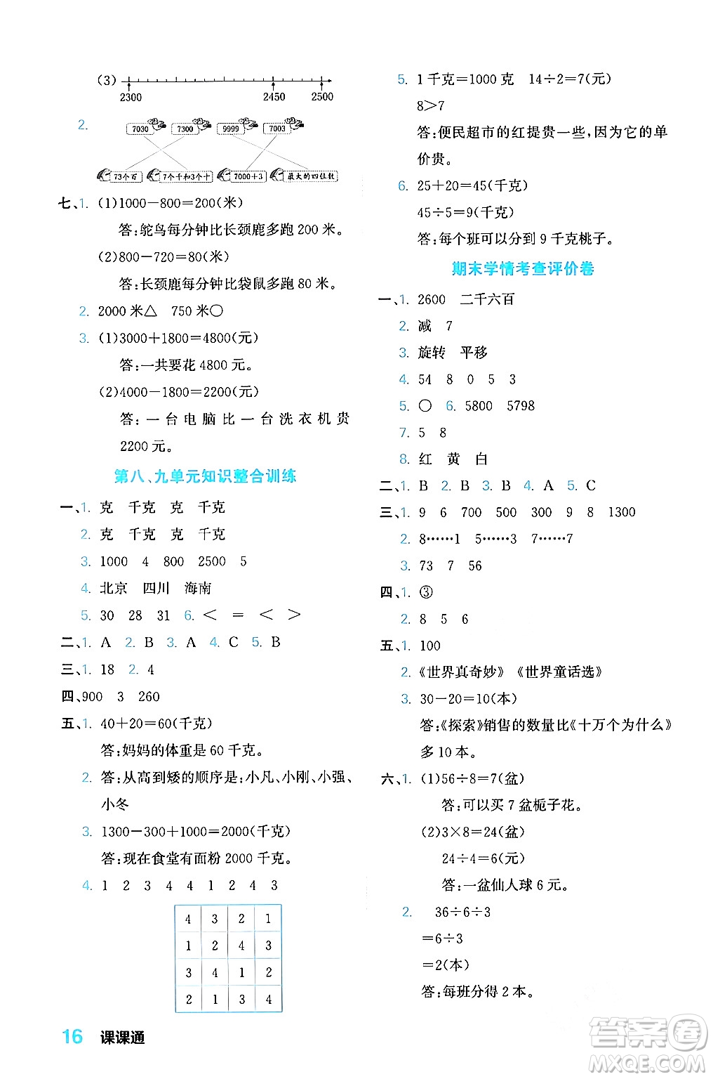 合肥工業(yè)大學(xué)出版社2024年春黃岡課課通同步隨堂檢測(cè)二年級(jí)數(shù)學(xué)下冊(cè)人教版答案