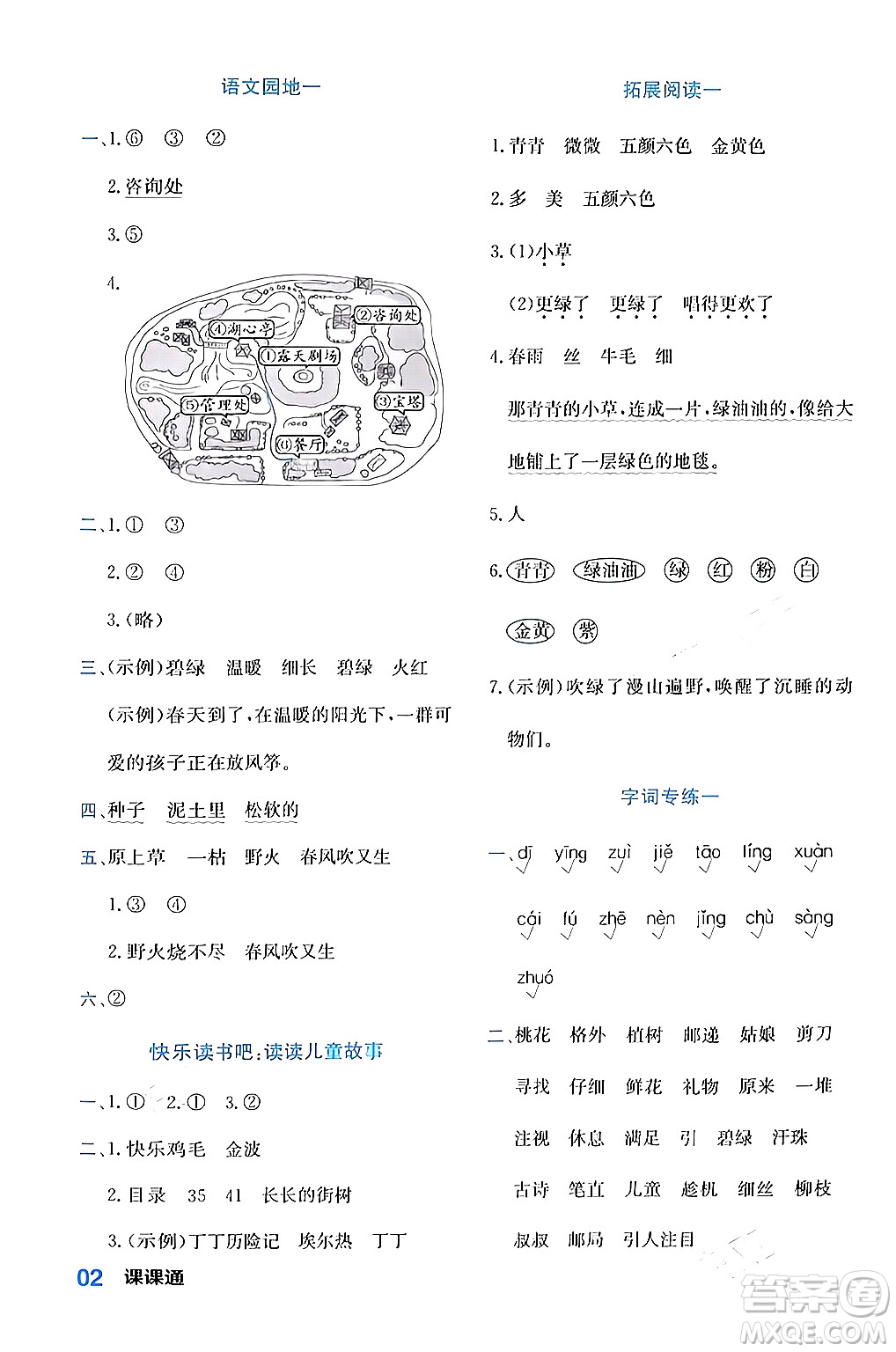 合肥工業(yè)大學(xué)出版社2024年春黃岡課課通同步隨堂檢測二年級語文下冊通用版答案