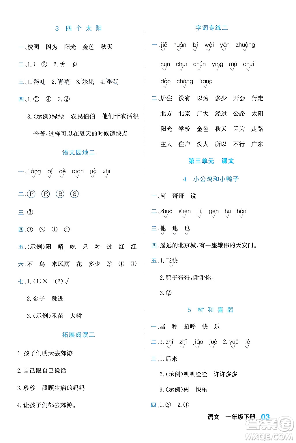 合肥工業(yè)大學(xué)出版社2024年春黃岡課課通同步隨堂檢測一年級(jí)語文下冊(cè)通用版答案