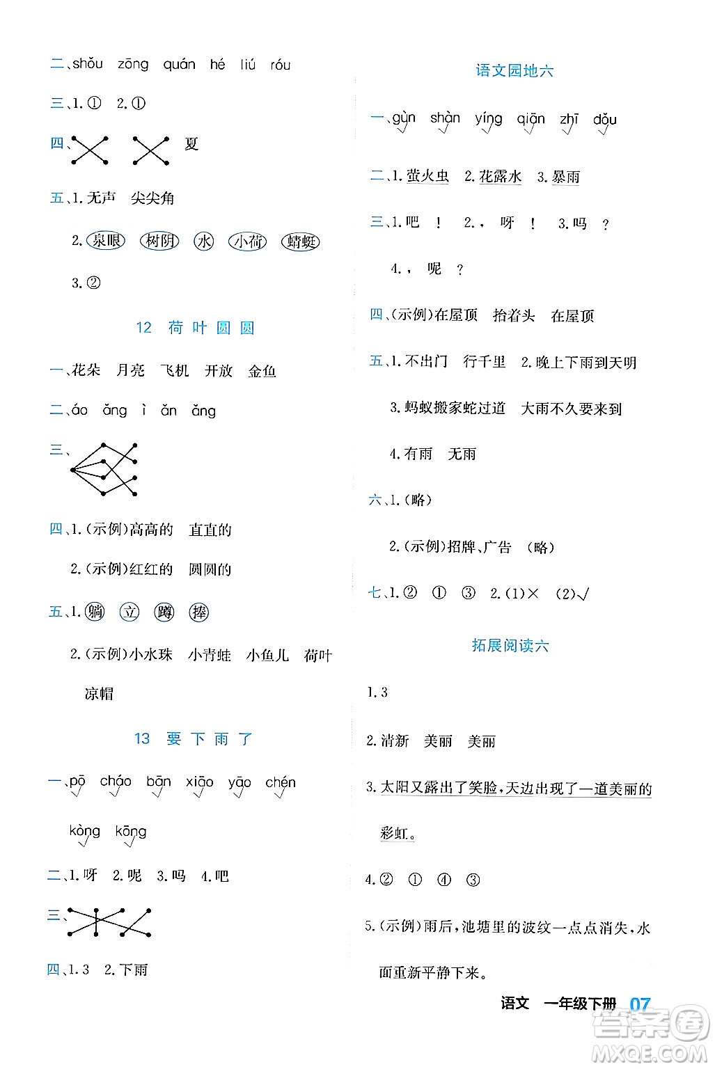 合肥工業(yè)大學(xué)出版社2024年春黃岡課課通同步隨堂檢測一年級(jí)語文下冊(cè)通用版答案