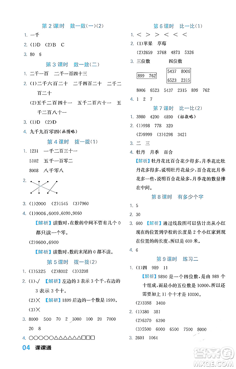 合肥工業(yè)大學出版社2024年春黃岡課課通同步隨堂檢測二年級數(shù)學下冊北師大版答案