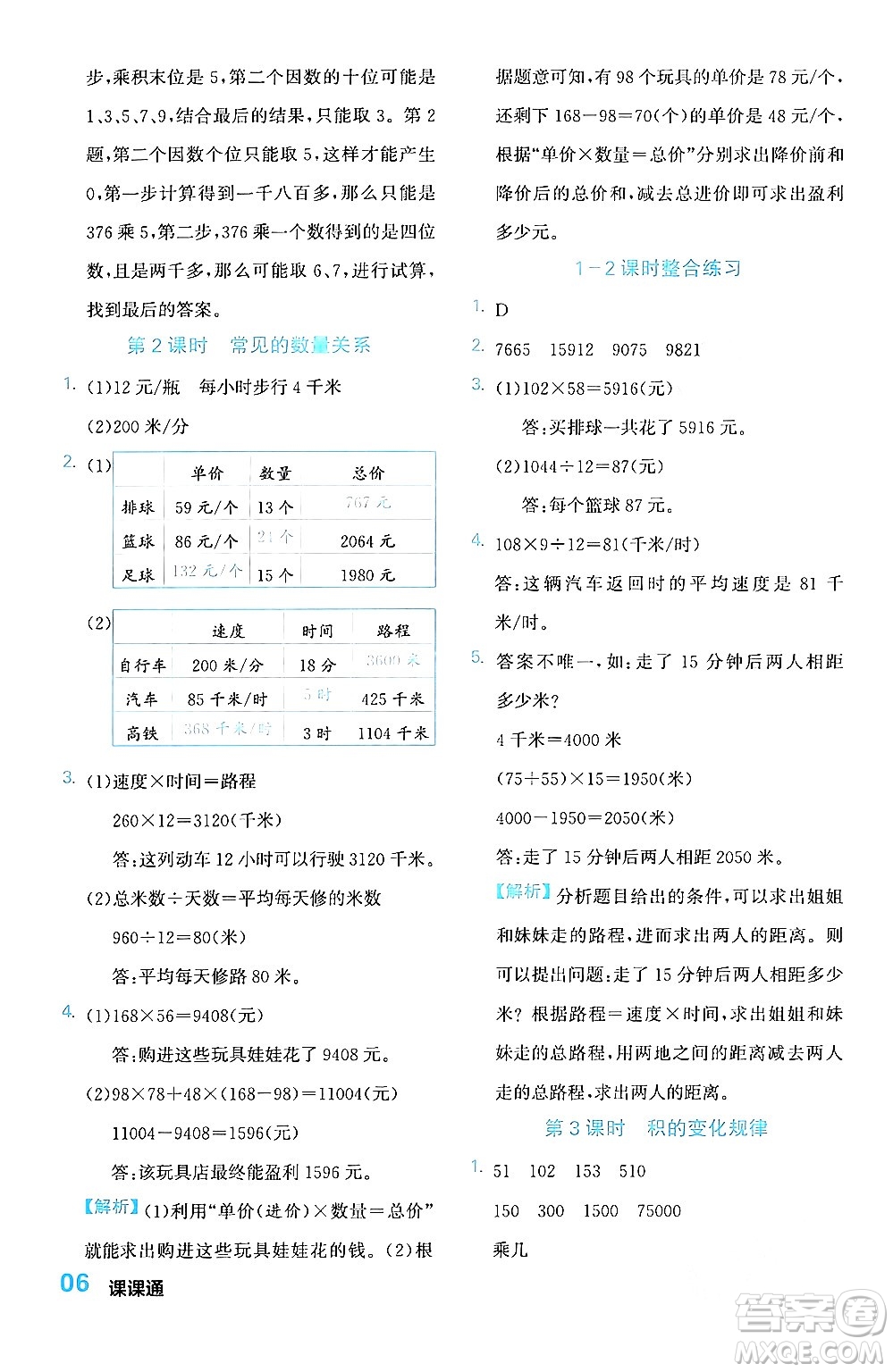 合肥工業(yè)大學出版社2024年春黃岡課課通同步隨堂檢測四年級數(shù)學下冊蘇教版答案