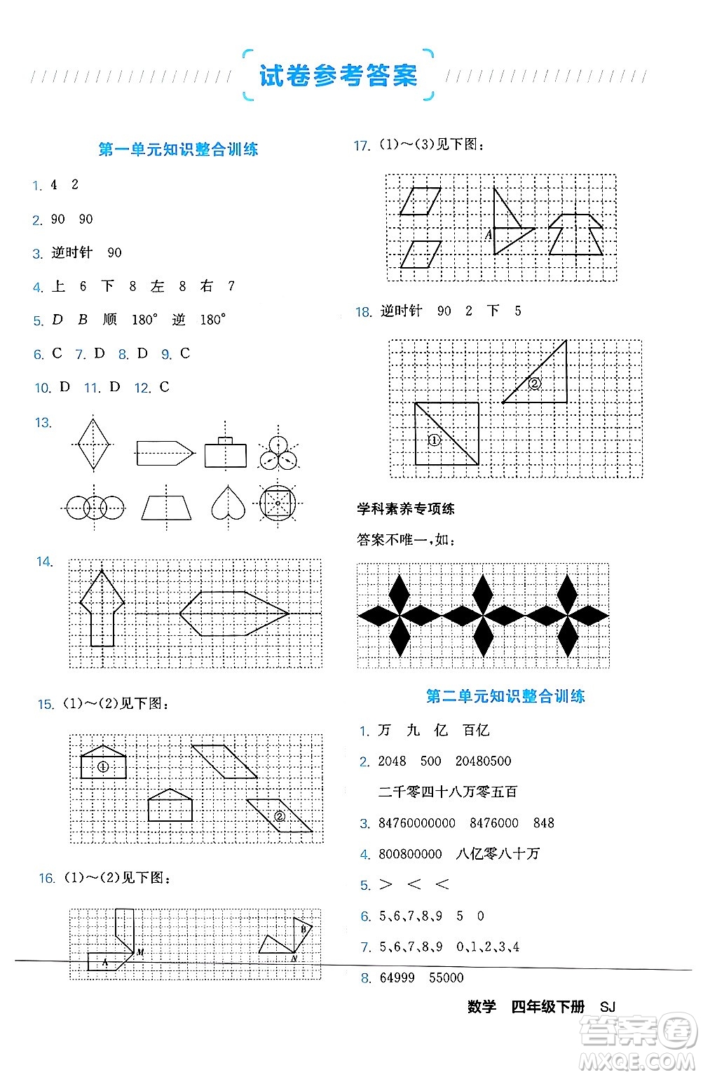 合肥工業(yè)大學出版社2024年春黃岡課課通同步隨堂檢測四年級數(shù)學下冊蘇教版答案