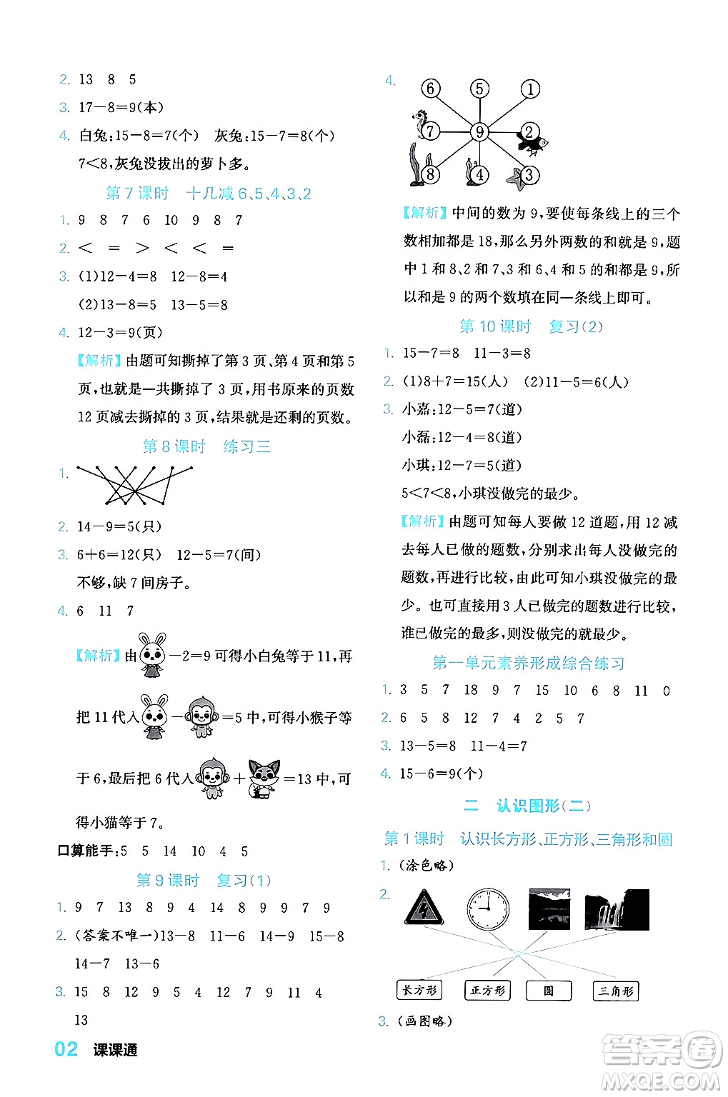 合肥工業(yè)大學出版社2024年春黃岡課課通同步隨堂檢測一年級數(shù)學下冊蘇教版答案