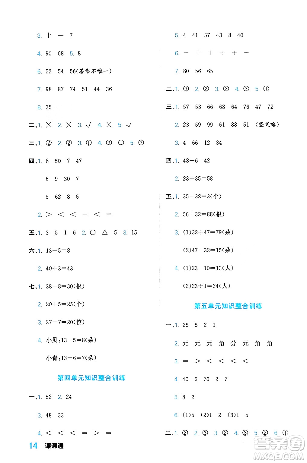 合肥工業(yè)大學出版社2024年春黃岡課課通同步隨堂檢測一年級數(shù)學下冊蘇教版答案