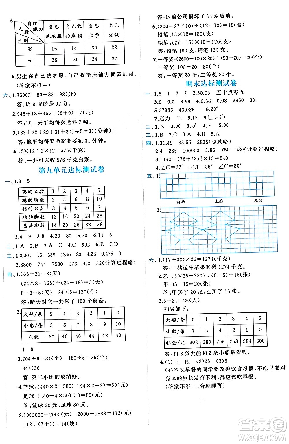 黑龍江教育出版社2024年春黃岡新課堂四年級數(shù)學(xué)下冊人教版答案