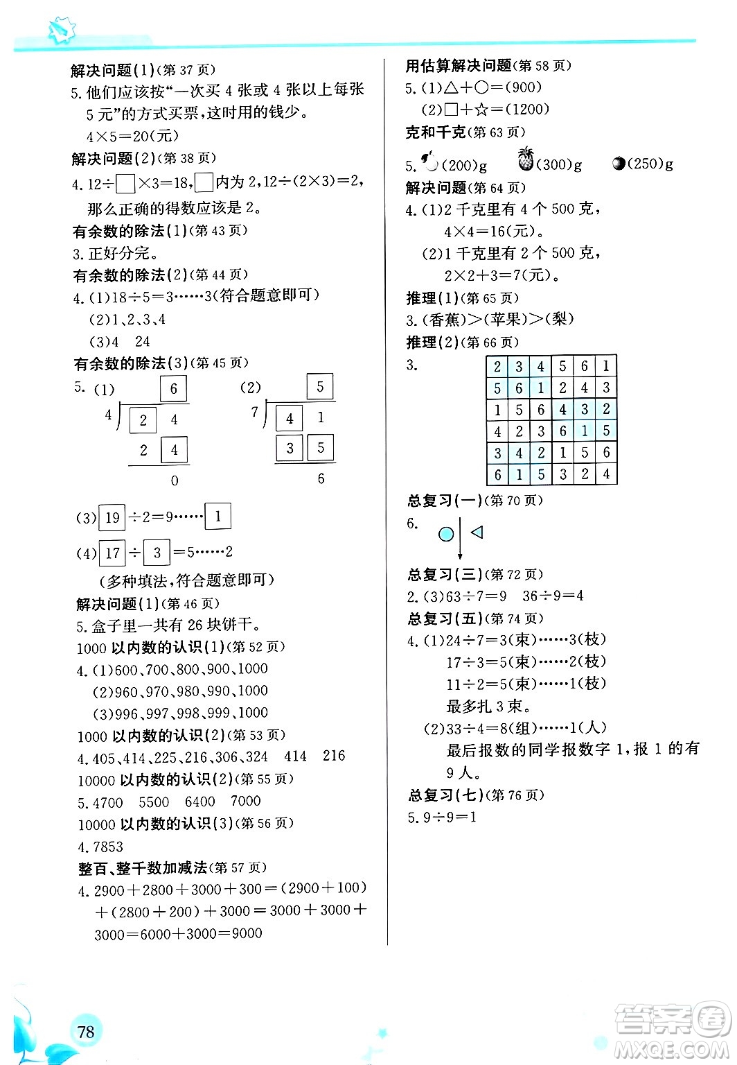 福建教育出版社2024年春小學(xué)生學(xué)習(xí)指導(dǎo)叢書(shū)二年級(jí)數(shù)學(xué)下冊(cè)人教版答案