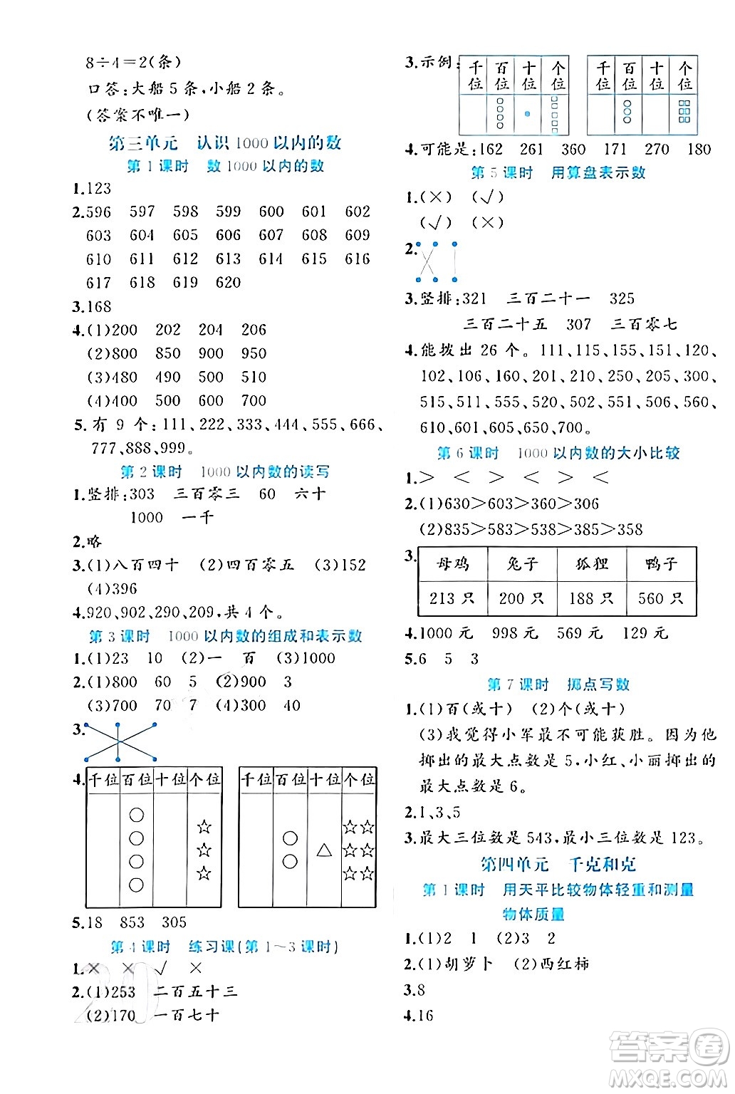 黑龍江教育出版社2024年春黃岡新課堂二年級數(shù)學下冊冀教版答案