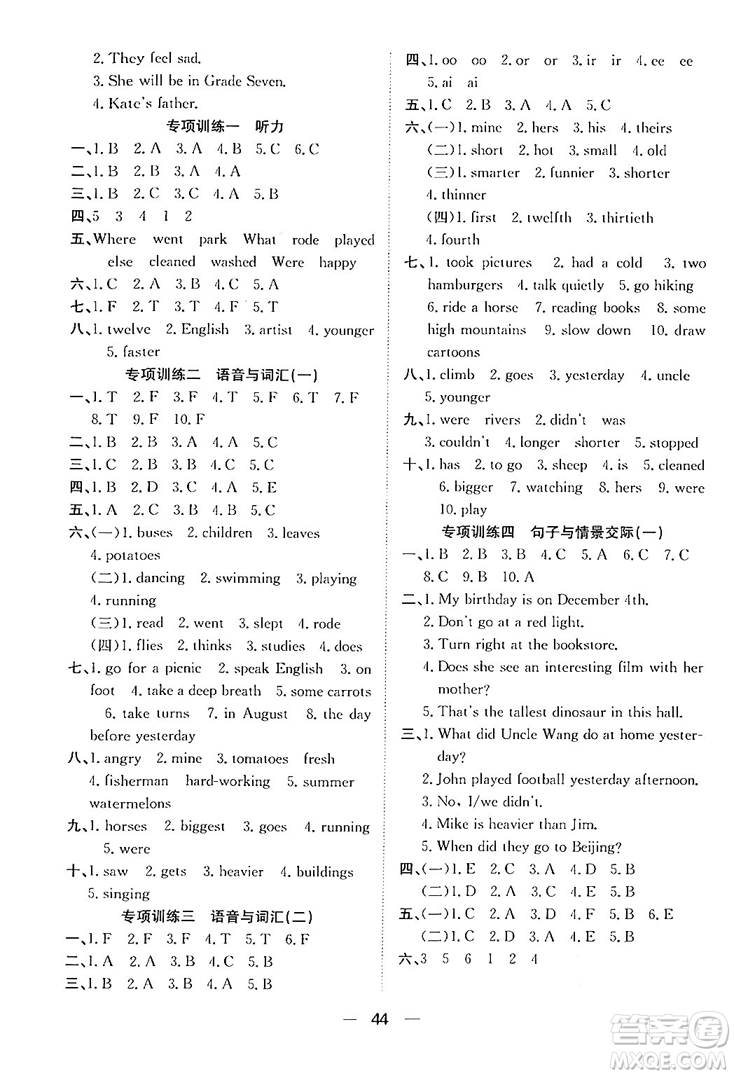 合肥工業(yè)大學(xué)出版社2024年春快樂學(xué)習(xí)小學(xué)英語隨堂練六年級英語下冊人教PEP版答案