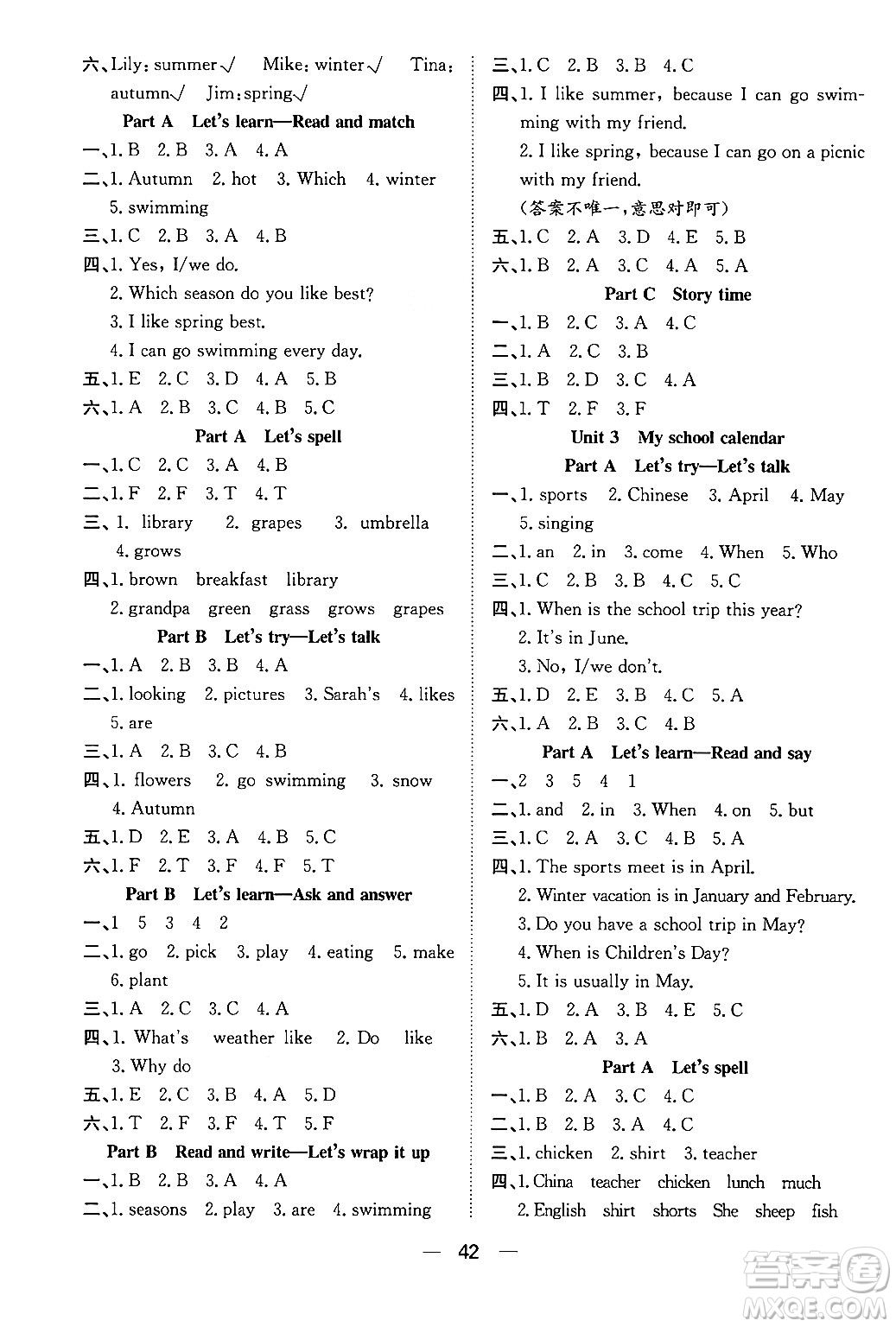 合肥工業(yè)大學(xué)出版社2024年春快樂學(xué)習(xí)小學(xué)英語(yǔ)隨堂練五年級(jí)英語(yǔ)下冊(cè)人教PEP版答案