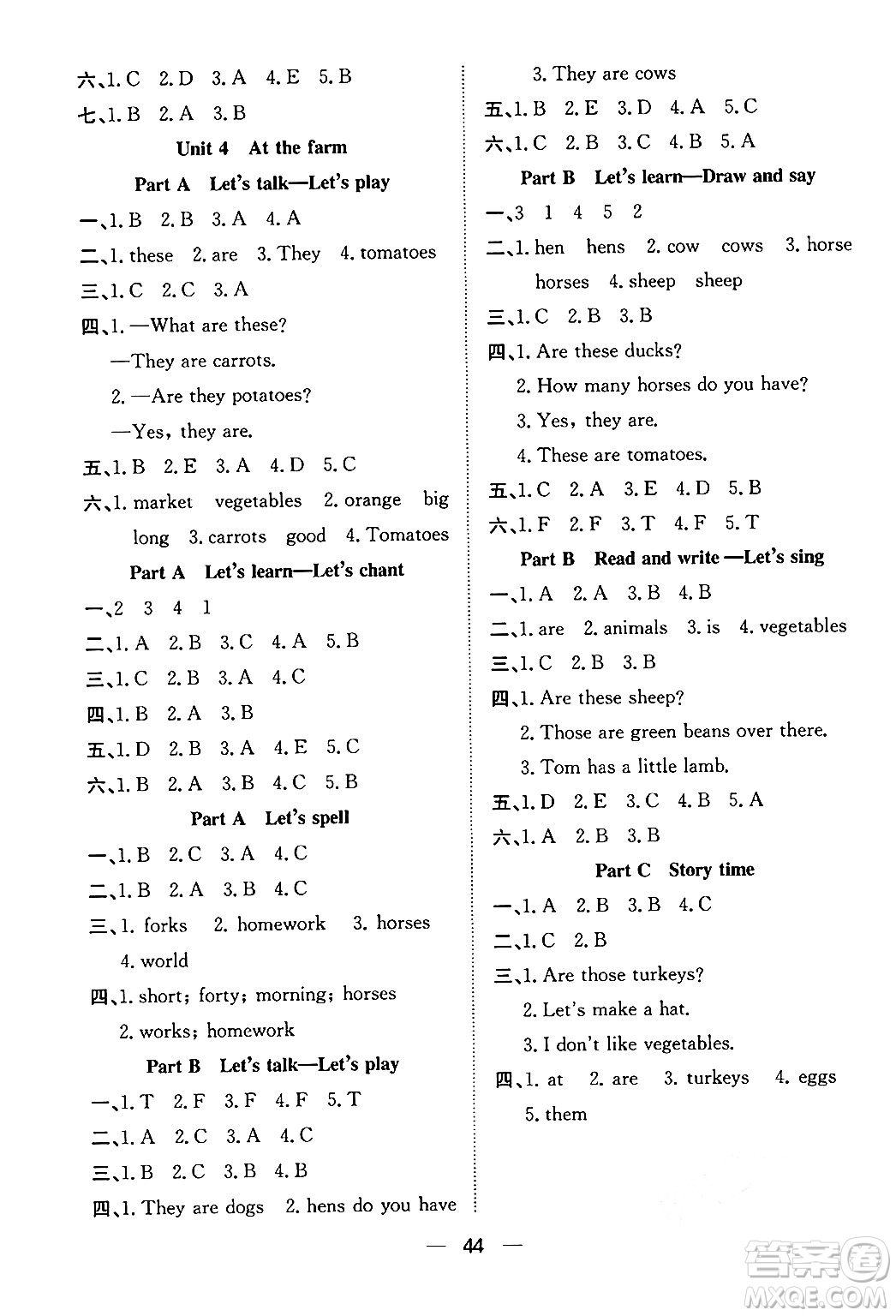 合肥工業(yè)大學(xué)出版社2024年春快樂(lè)學(xué)習(xí)小學(xué)英語(yǔ)隨堂練四年級(jí)英語(yǔ)下冊(cè)人教PEP版答案