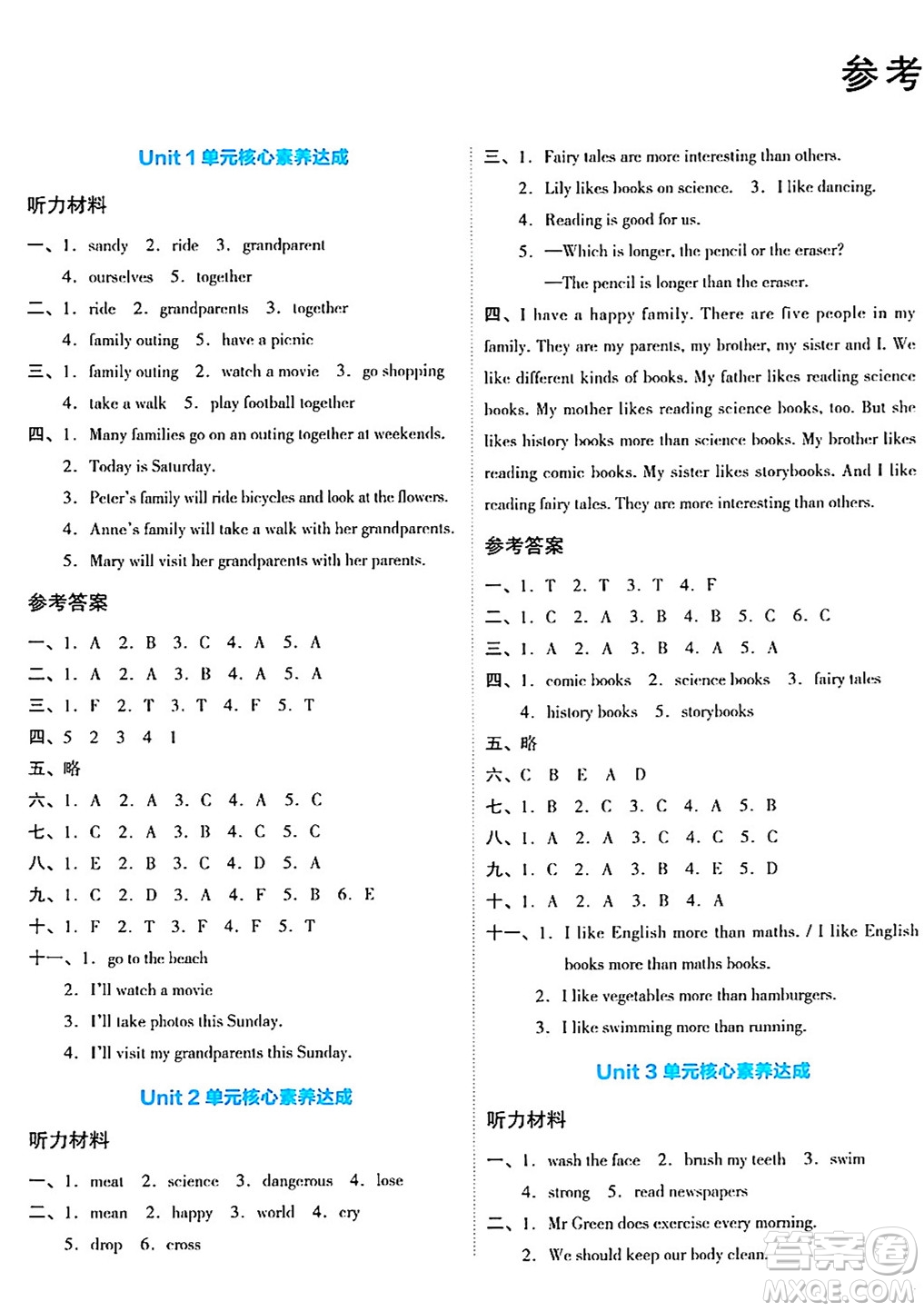 湖南教育出版社2024年春學(xué)科素養(yǎng)與能力提升六年級英語下冊湘少版答案