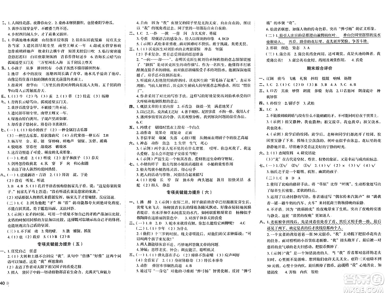 湖南教育出版社2024年春學科素養(yǎng)與能力提升五年級語文下冊通用版答案