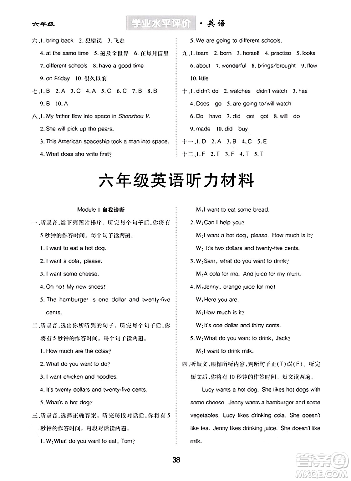 崇文書(shū)局2024年春學(xué)業(yè)水平評(píng)價(jià)核心素養(yǎng)提升專練六年級(jí)英語(yǔ)下冊(cè)外研版答案