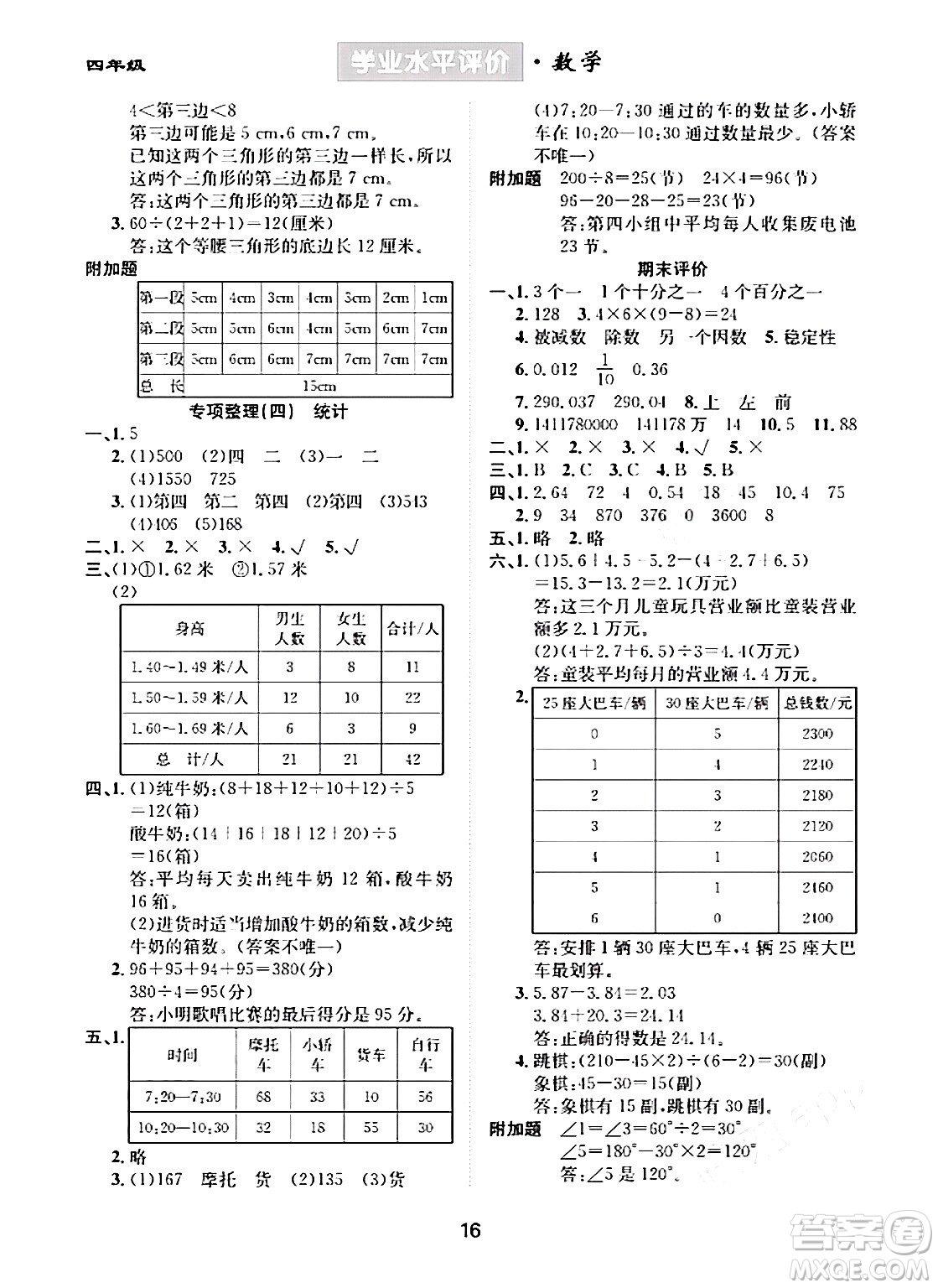 崇文書局2024年春學(xué)業(yè)水平評(píng)價(jià)核心素養(yǎng)提升專練四年級(jí)數(shù)學(xué)下冊(cè)人教版答案