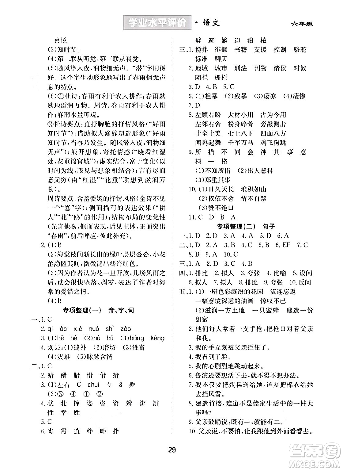 崇文書(shū)局2024年春學(xué)業(yè)水平評(píng)價(jià)核心素養(yǎng)提升專(zhuān)練六年級(jí)語(yǔ)文下冊(cè)通用版答案