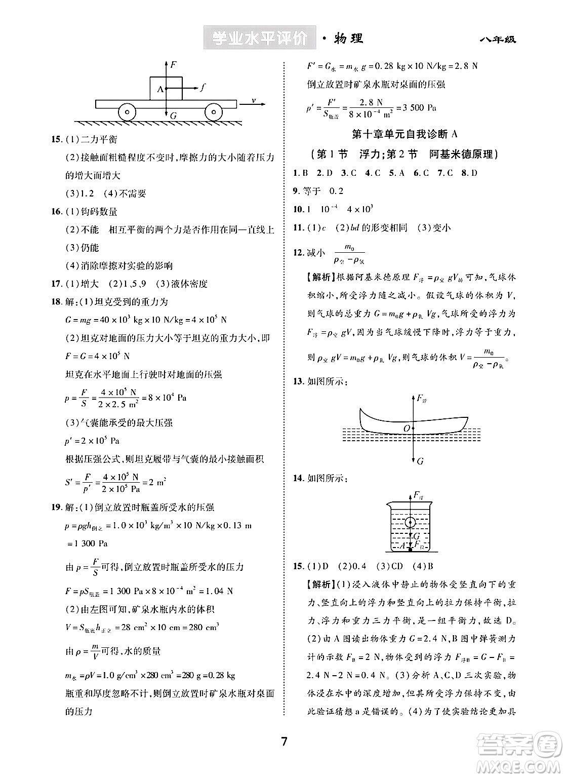 崇文書局2024年春學(xué)業(yè)水平評價核心素養(yǎng)提升專練八年級物理下冊人教版答案