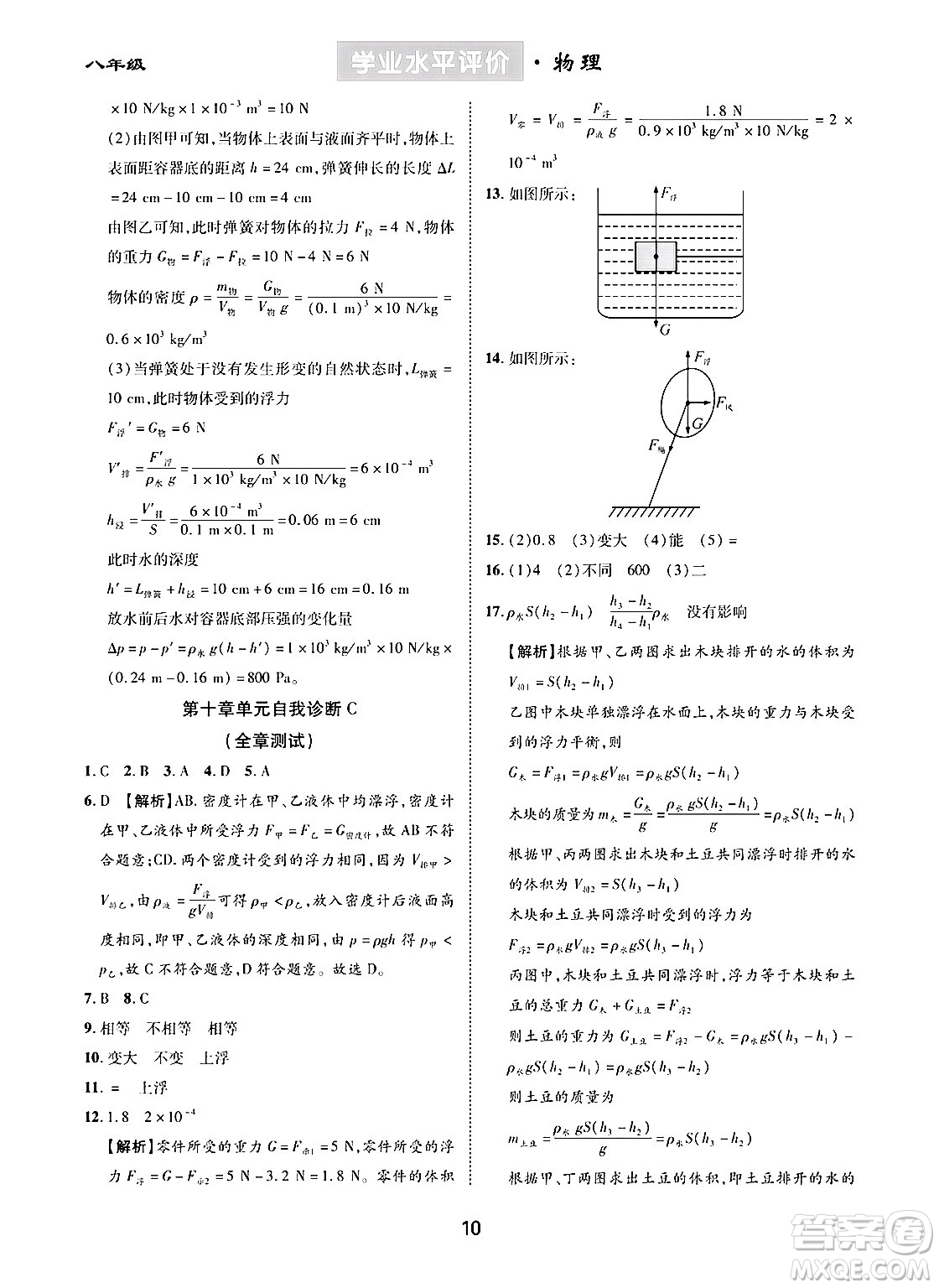 崇文書局2024年春學(xué)業(yè)水平評價核心素養(yǎng)提升專練八年級物理下冊人教版答案