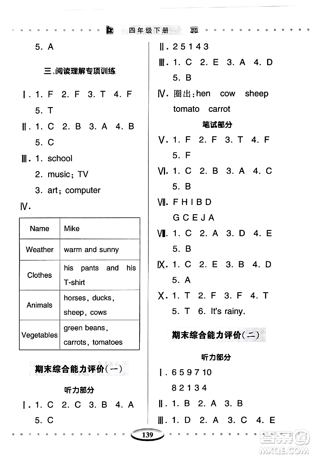 青島出版社2024年春智慧學(xué)習(xí)四年級(jí)英語下冊(cè)通用版答案