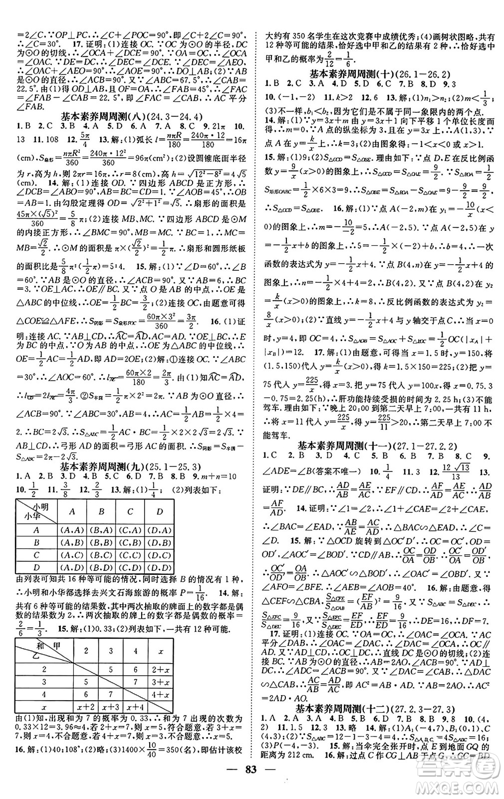 天津科學(xué)技術(shù)出版社2024年春名校智慧智慧學(xué)堂九年級(jí)數(shù)學(xué)下冊(cè)人教版答案