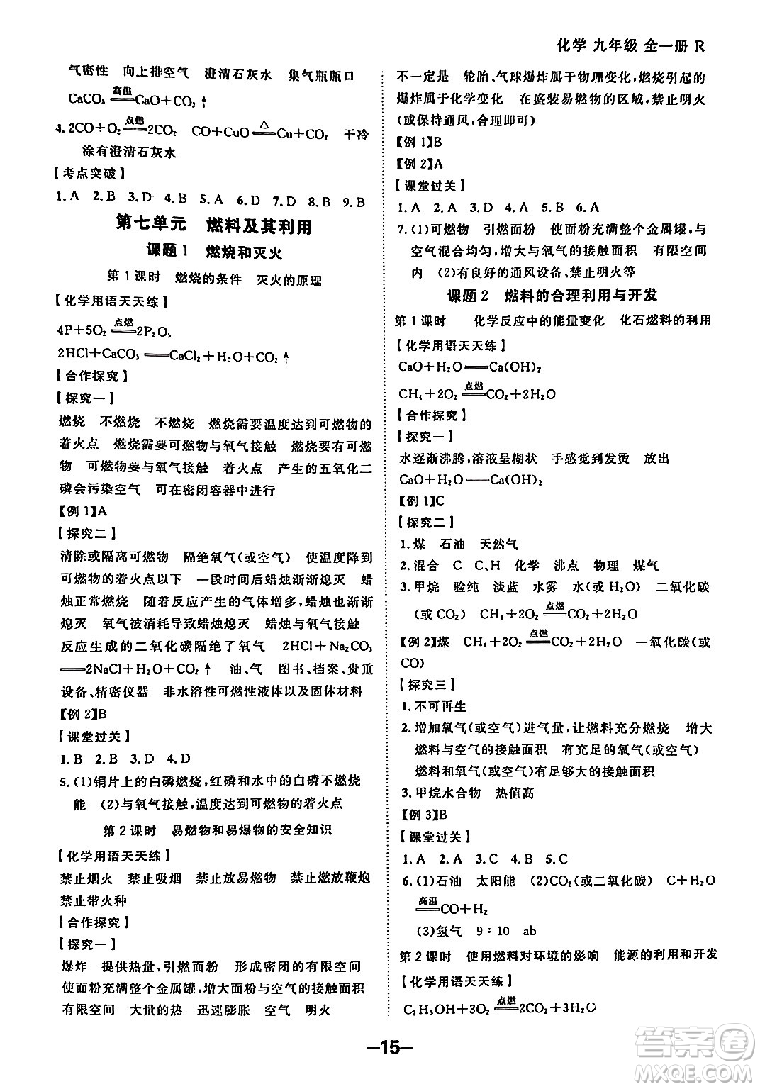 延邊大學出版社2024年春全程突破初中同步導學案九年級化學下冊人教版答案