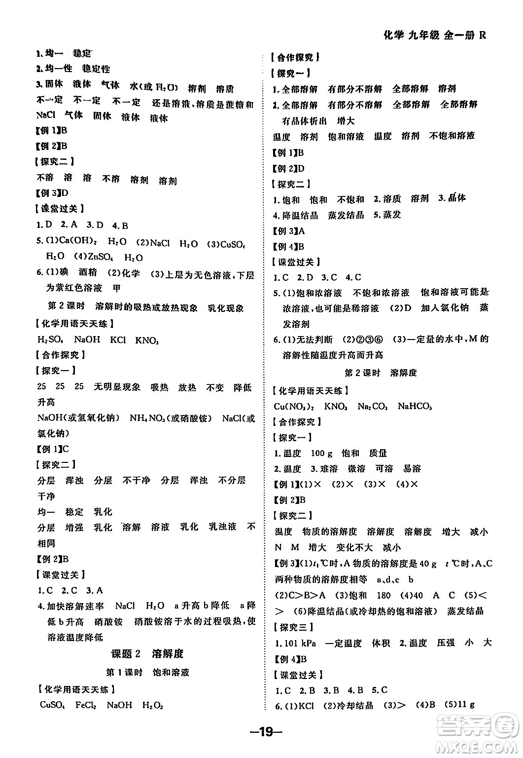 延邊大學出版社2024年春全程突破初中同步導學案九年級化學下冊人教版答案