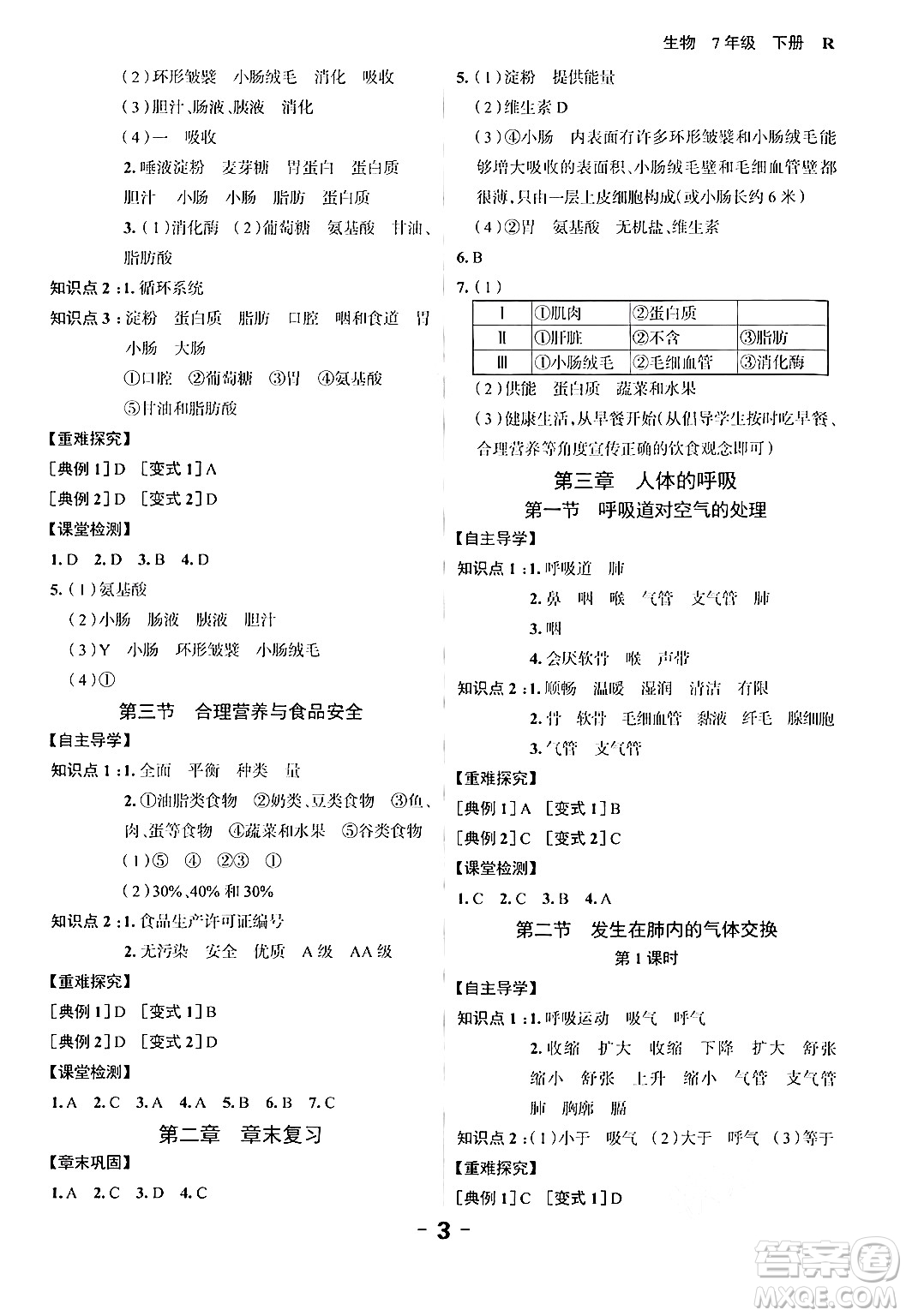 延邊大學出版社2024年春全程突破初中同步導學案七年級生物下冊人教版答案