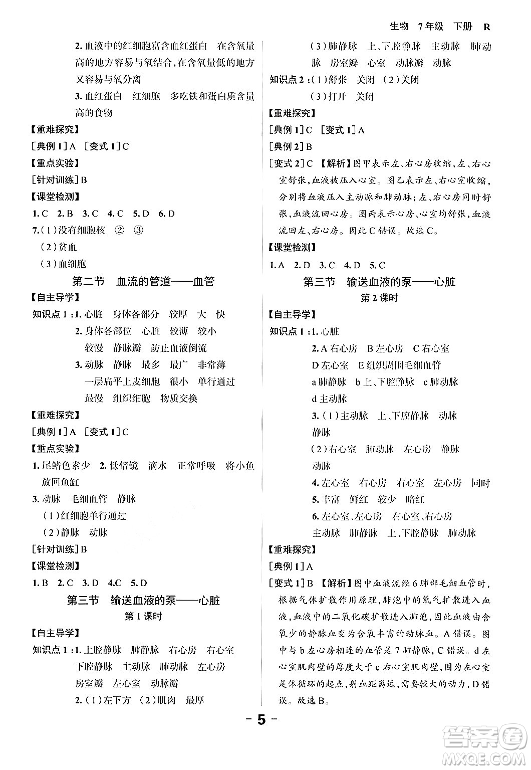 延邊大學出版社2024年春全程突破初中同步導學案七年級生物下冊人教版答案