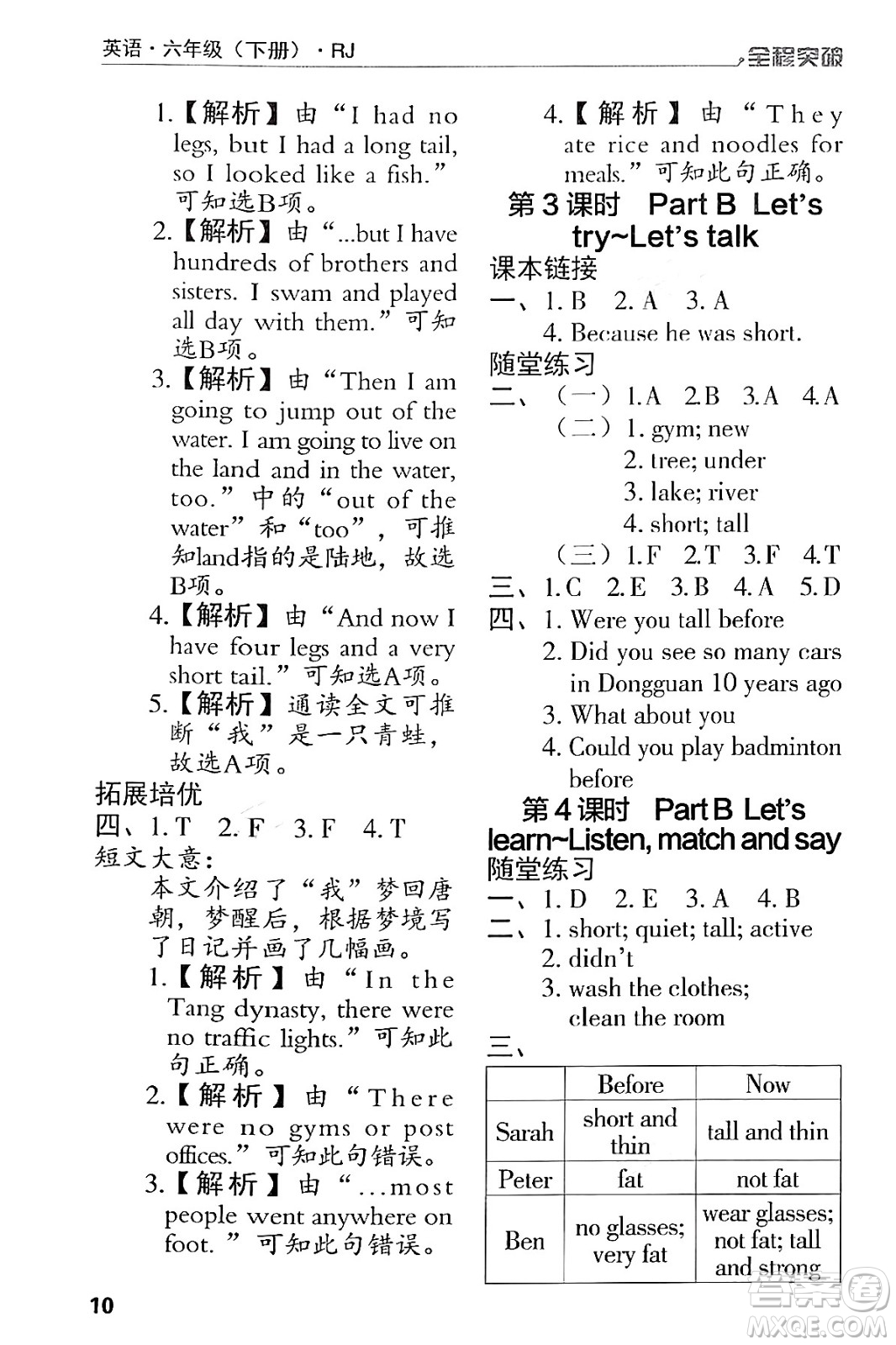 北方婦女兒童出版社2024年春全程突破六年級(jí)英語(yǔ)下冊(cè)人教版答案