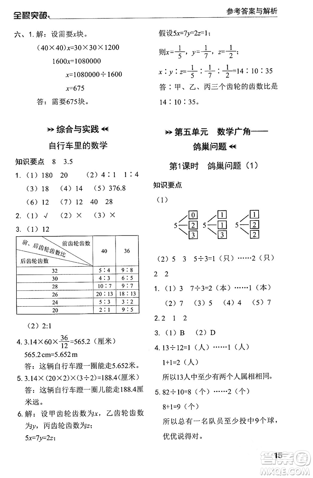 北方婦女兒童出版社2024年春全程突破六年級數(shù)學(xué)下冊人教版答案