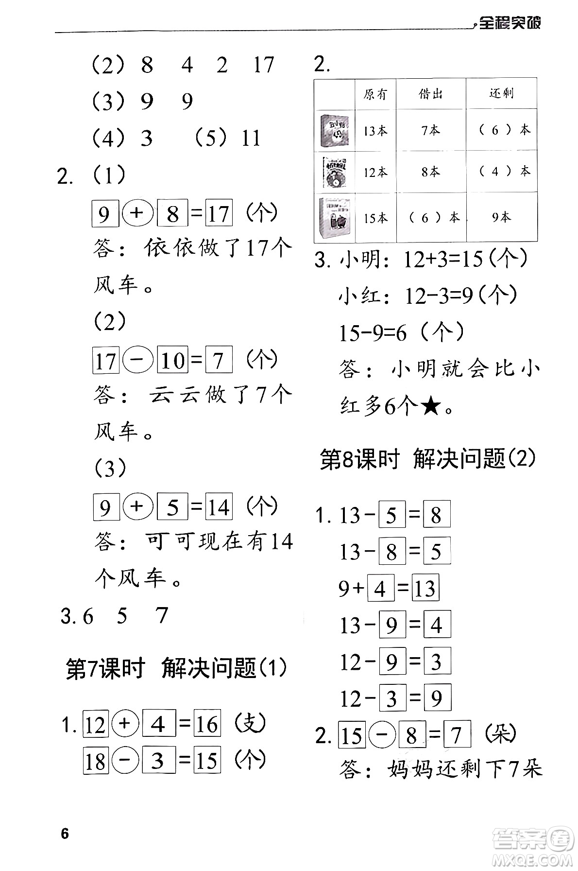 北方婦女兒童出版社2024年春全程突破一年級數(shù)學(xué)下冊人教版答案