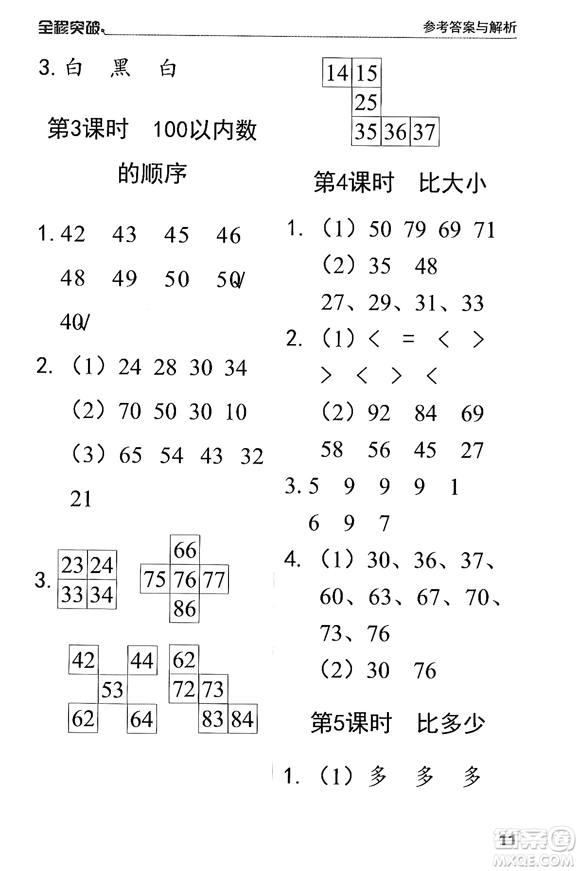 北方婦女兒童出版社2024年春全程突破一年級數(shù)學(xué)下冊人教版答案