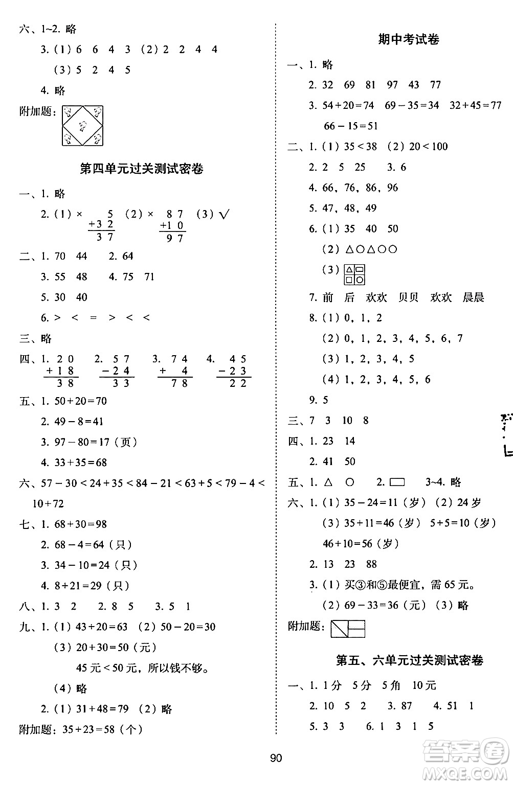 長春出版社2024年春期末沖刺100分完全試卷一年級數(shù)學(xué)下冊西師版答案