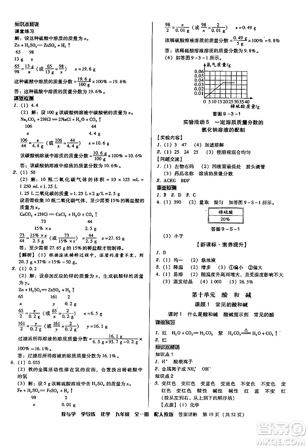 安徽人民出版社2024年春教與學學導練九年級化學下冊人教版答案