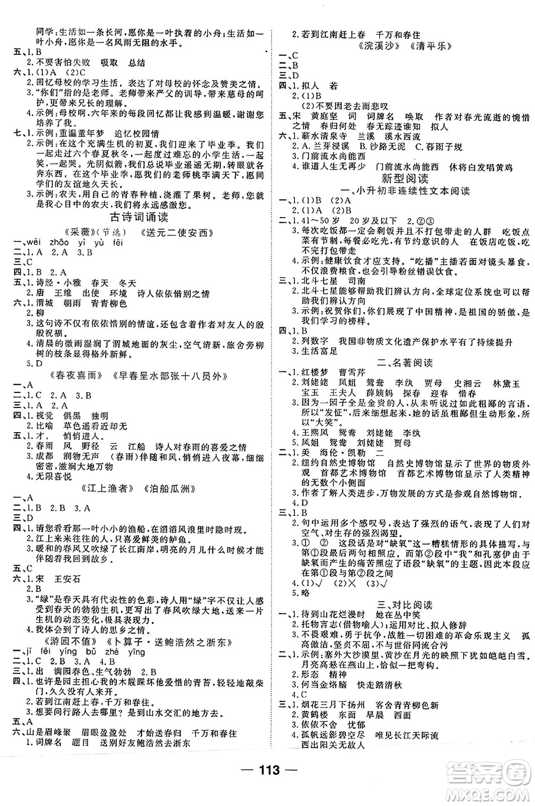 天津科學(xué)技術(shù)出版社2024年春奪冠新課堂隨堂練測(cè)六年級(jí)語(yǔ)文下冊(cè)人教版答案