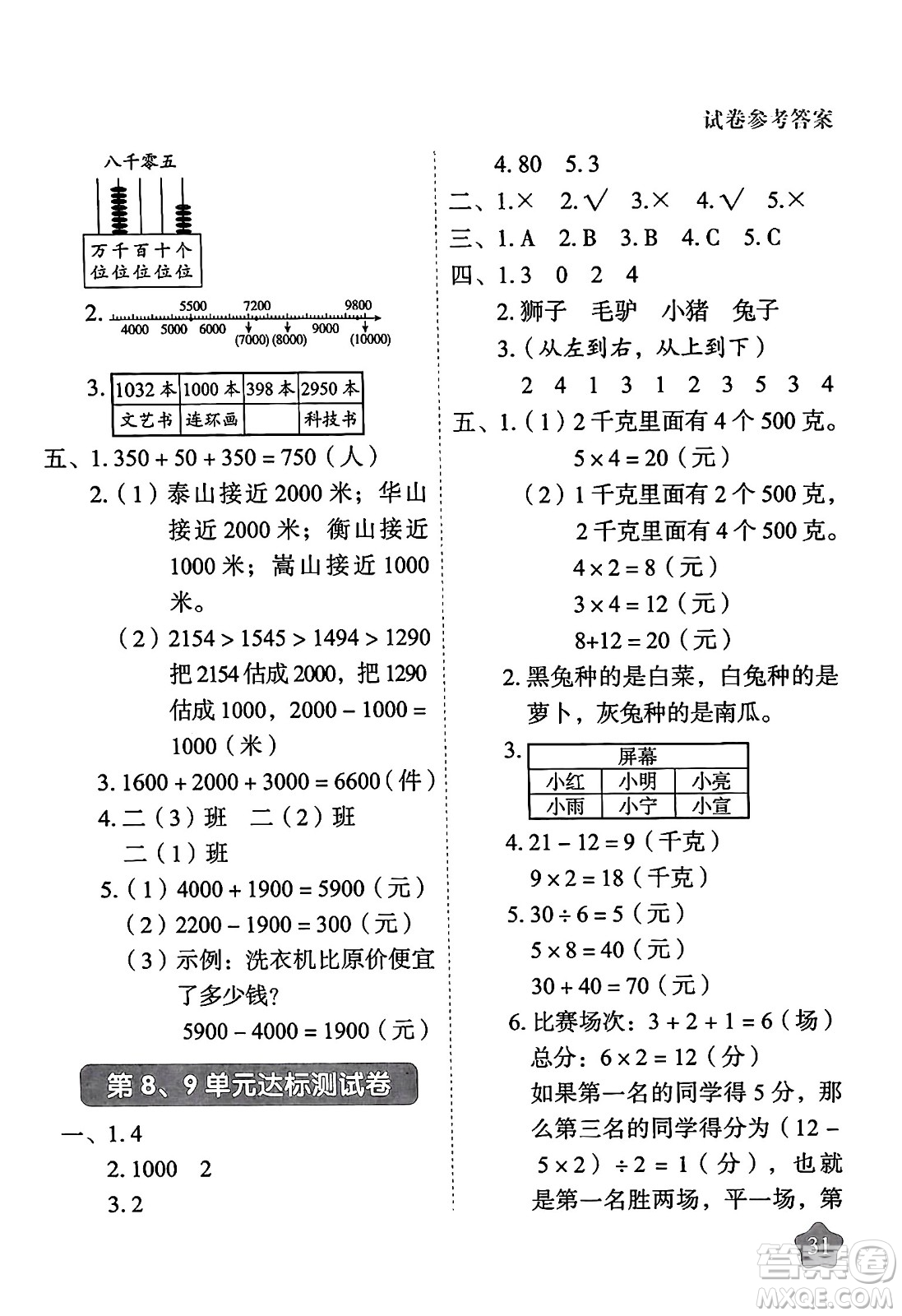 西安出版社2024年春黃岡隨堂練二年級數(shù)學下冊人教版答案