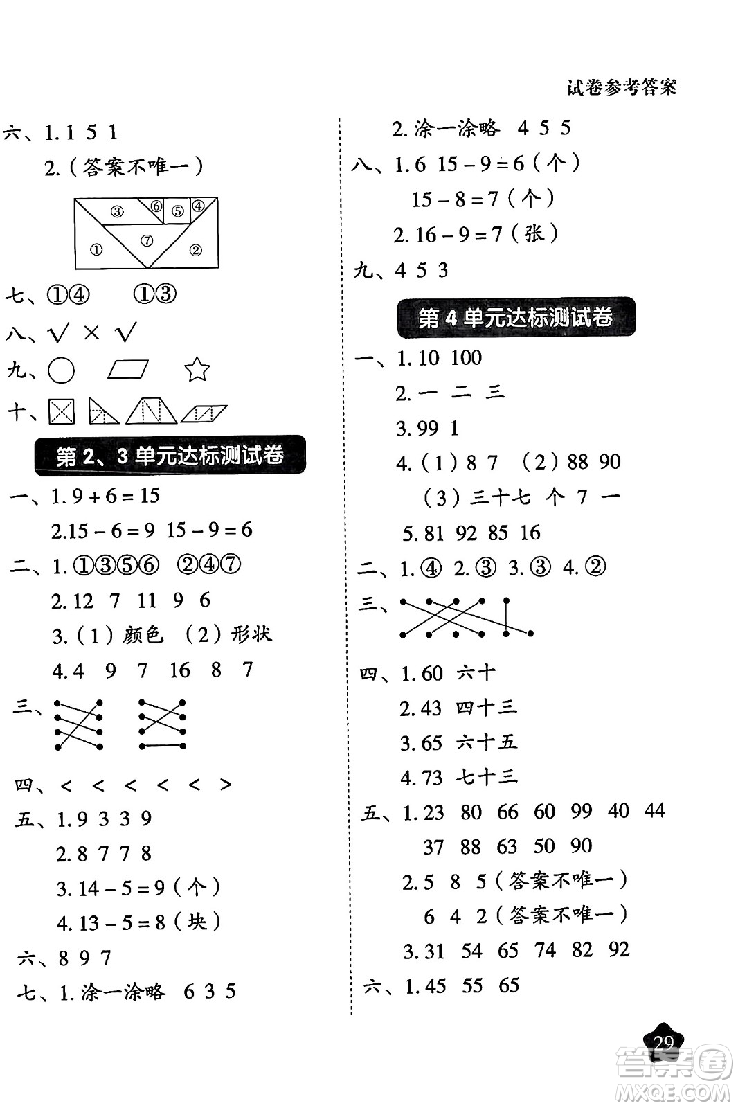 西安出版社2024年春黃岡隨堂練一年級(jí)數(shù)學(xué)下冊(cè)人教版答案