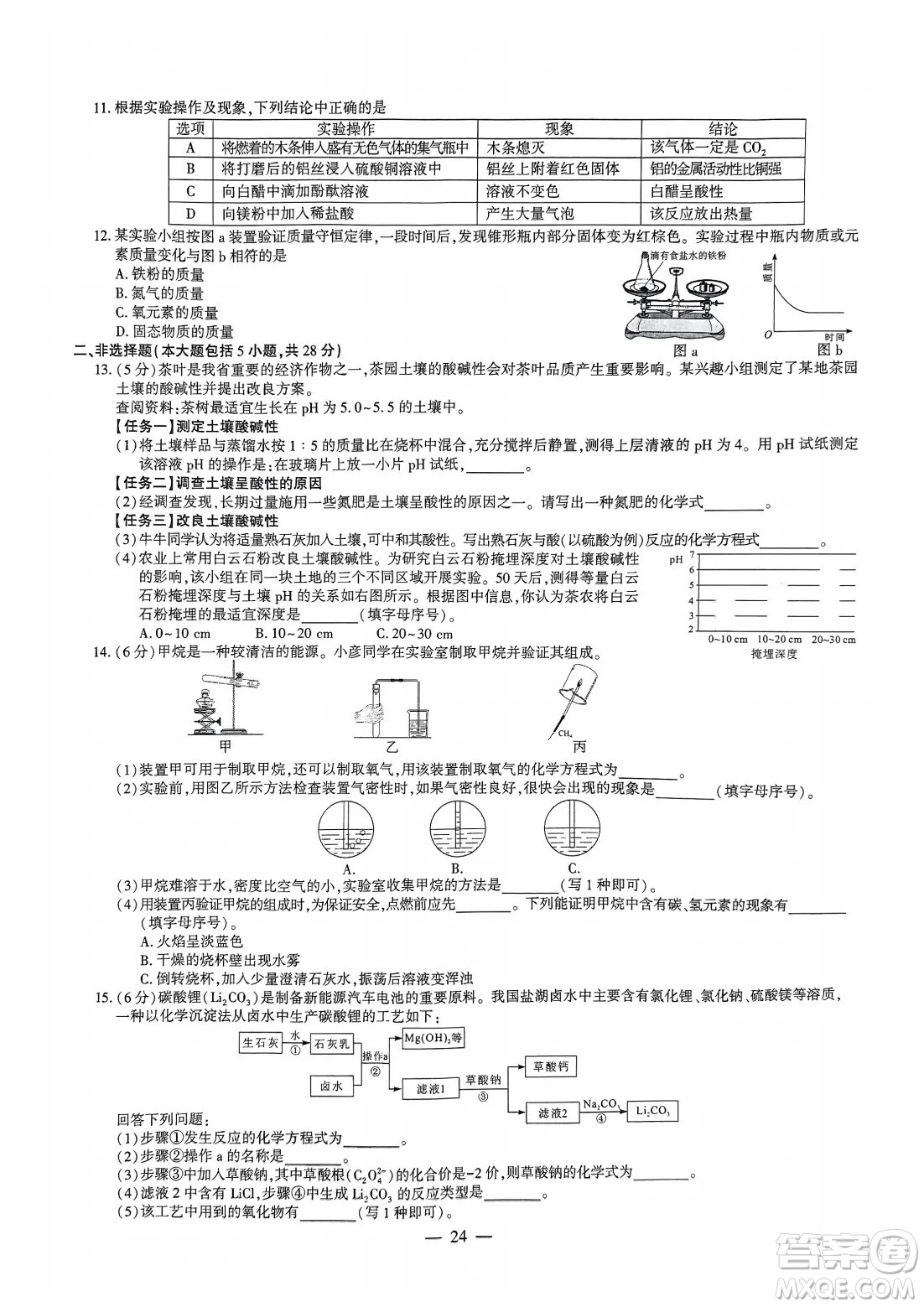 2024安徽中考化學(xué)真題答案