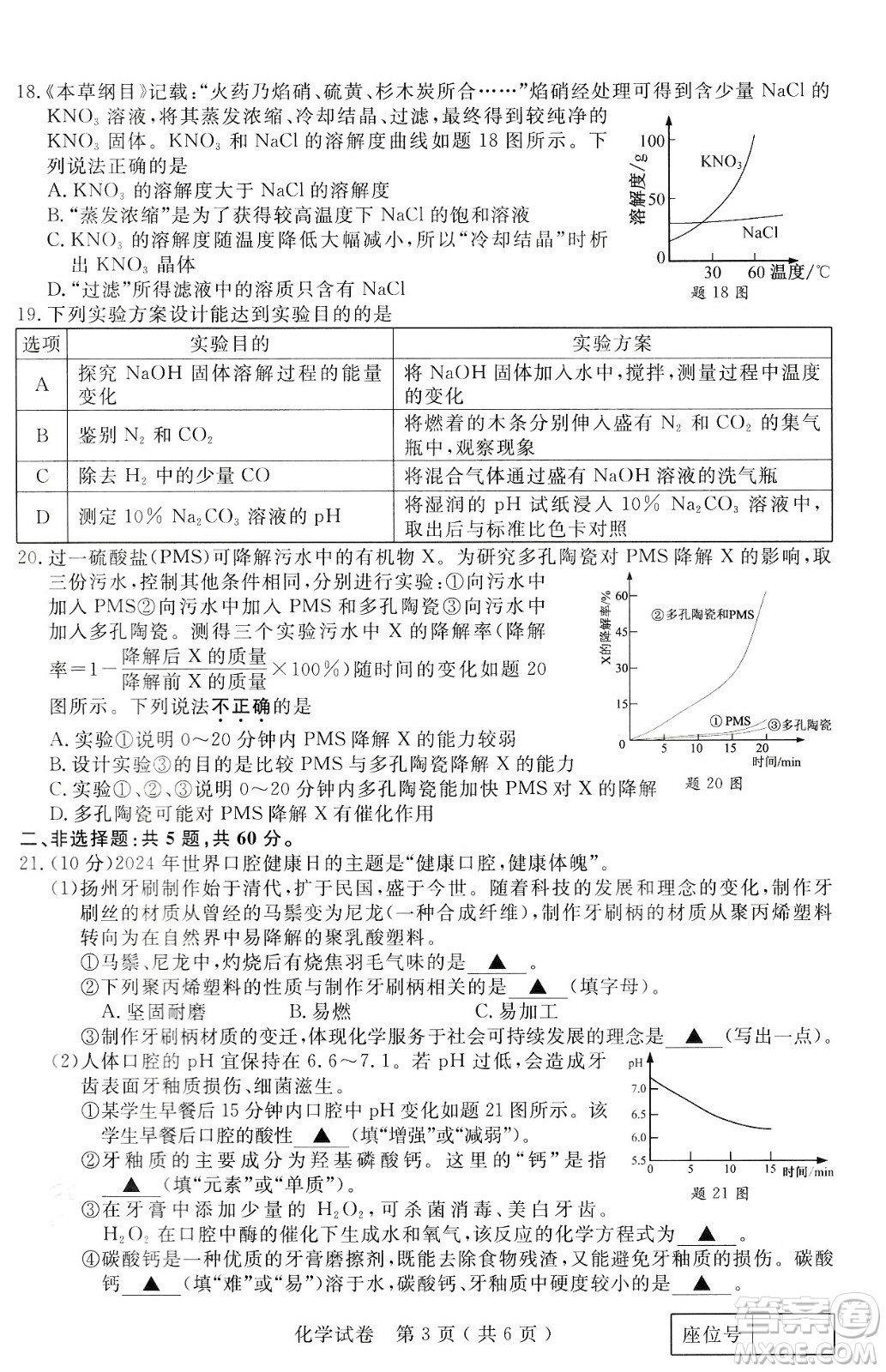 2024揚州中考化學真題答案