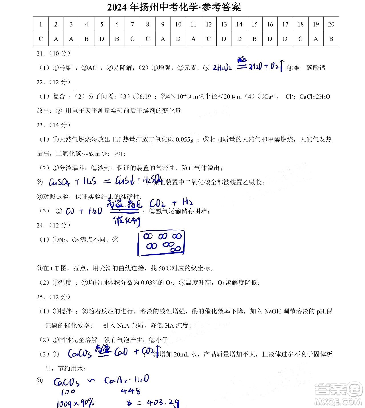 2024揚州中考化學真題答案