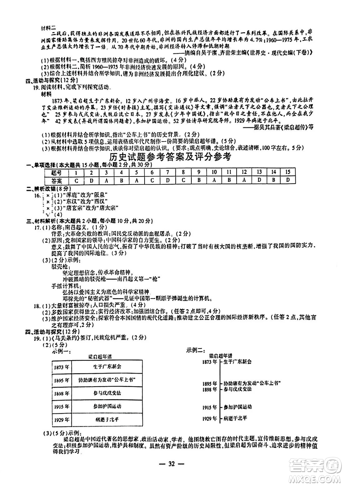 2024安徽中考?xì)v史真題答案