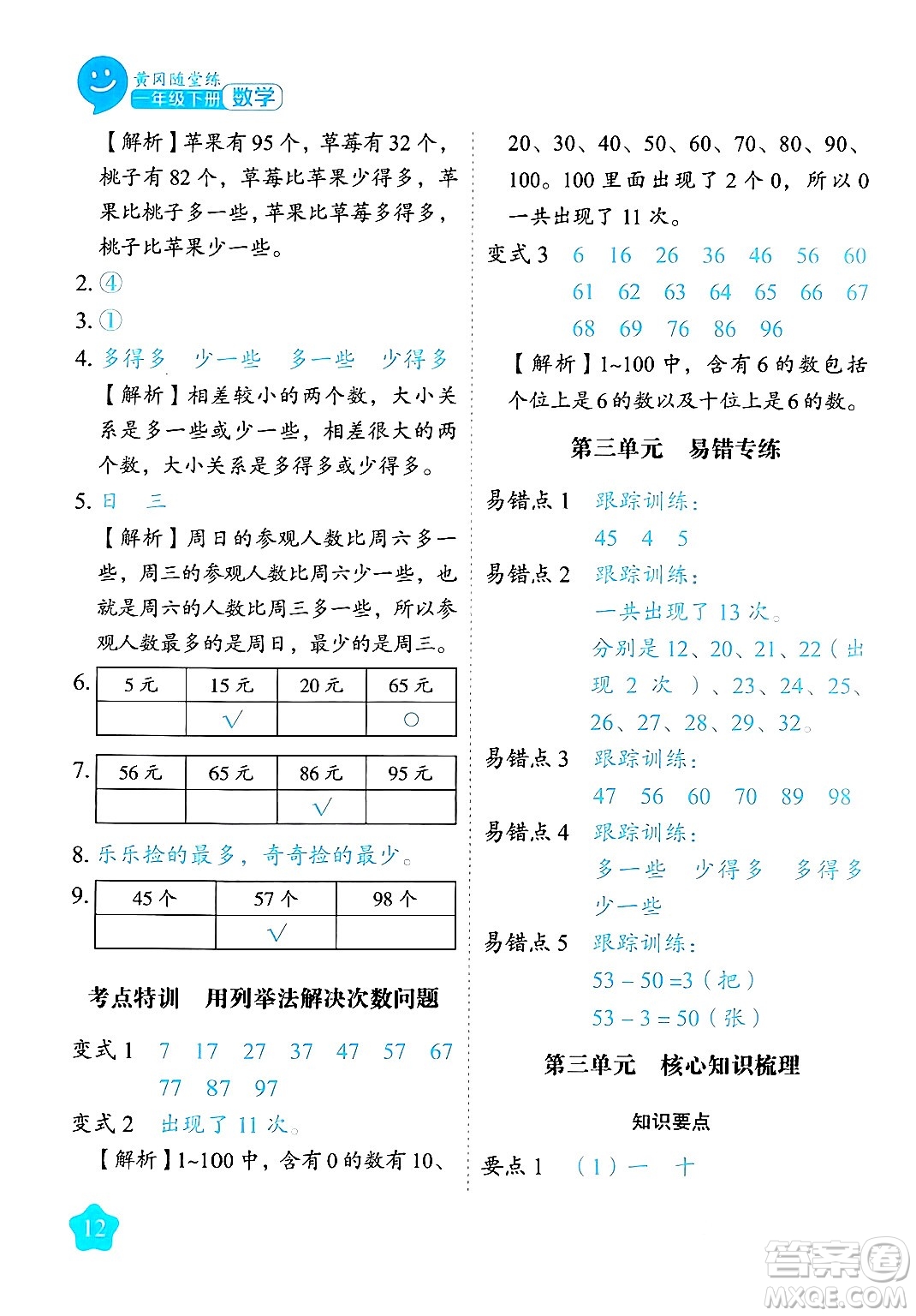 西安出版社2024年春黃岡隨堂練一年級數(shù)學下冊蘇教版答案