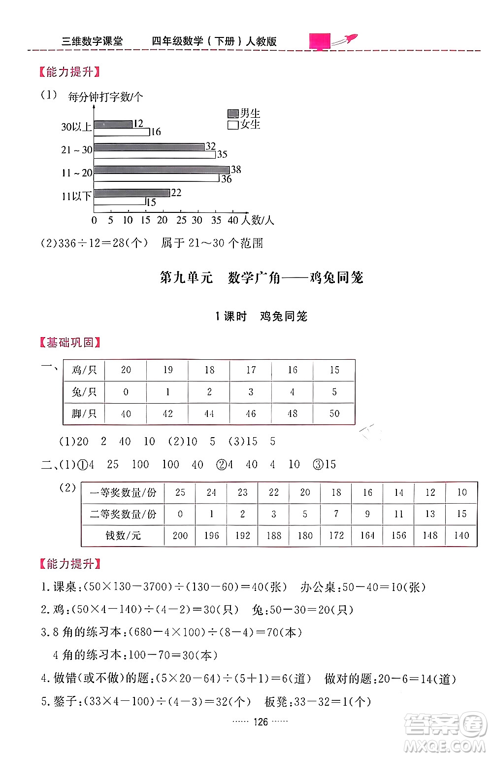 吉林教育出版社2024年春三維數(shù)字課堂四年級數(shù)學(xué)下冊人教版答案