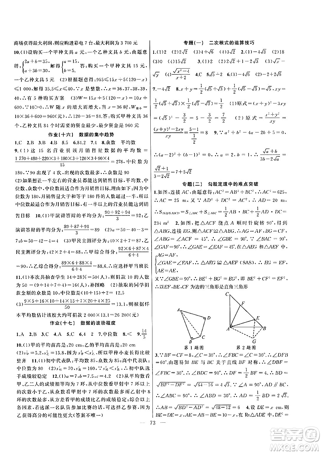 新疆青少年出版社2024年春高效課堂暑假作業(yè)八年級數學通用版答案