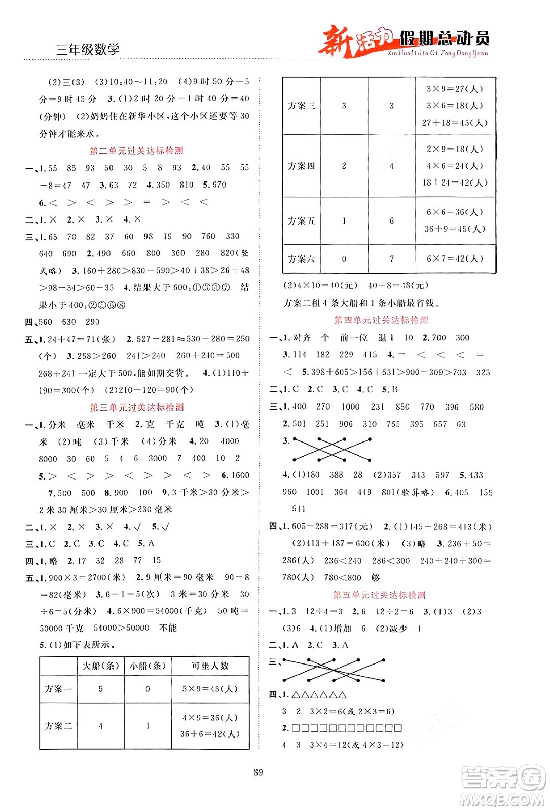 甘肅文化出版社2024年春新活力暑假總動員三年級數(shù)學全一冊通用版答案