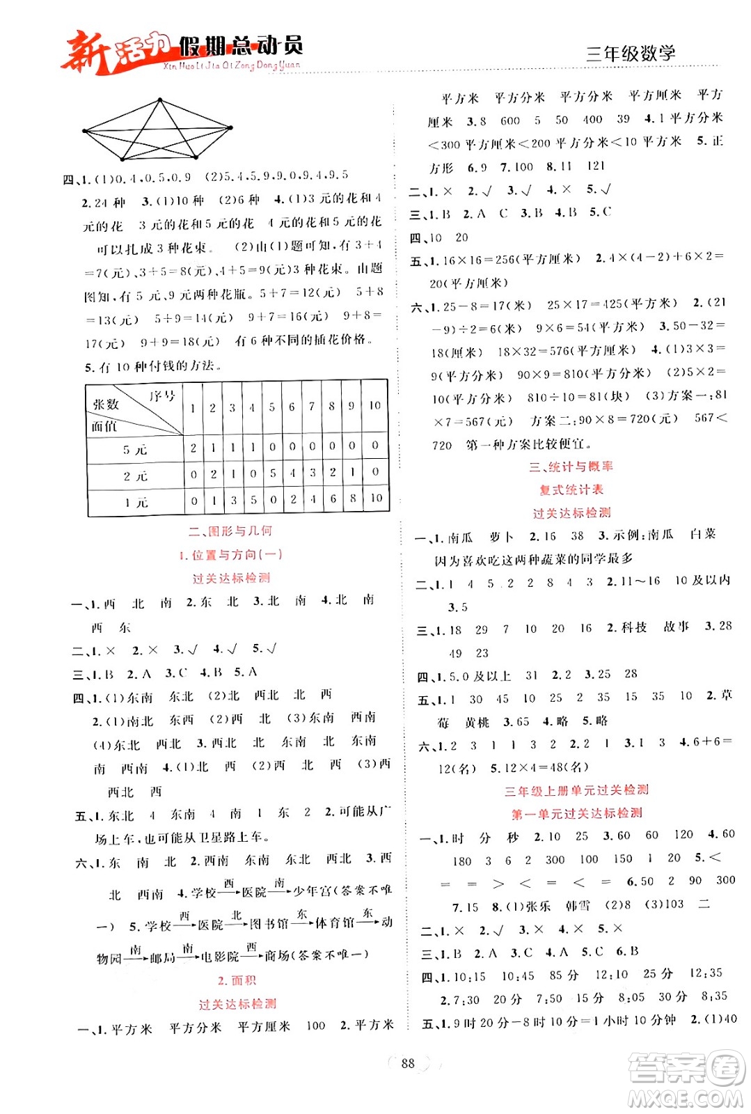 甘肅文化出版社2024年春新活力暑假總動員三年級數(shù)學全一冊通用版答案