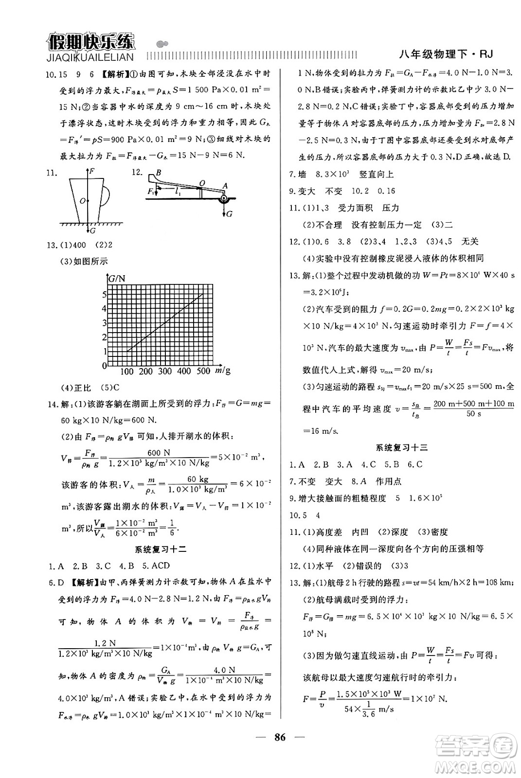 天津科學(xué)技術(shù)出版社2024年春金優(yōu)教輔假期快樂練八年級(jí)物理人教版答案