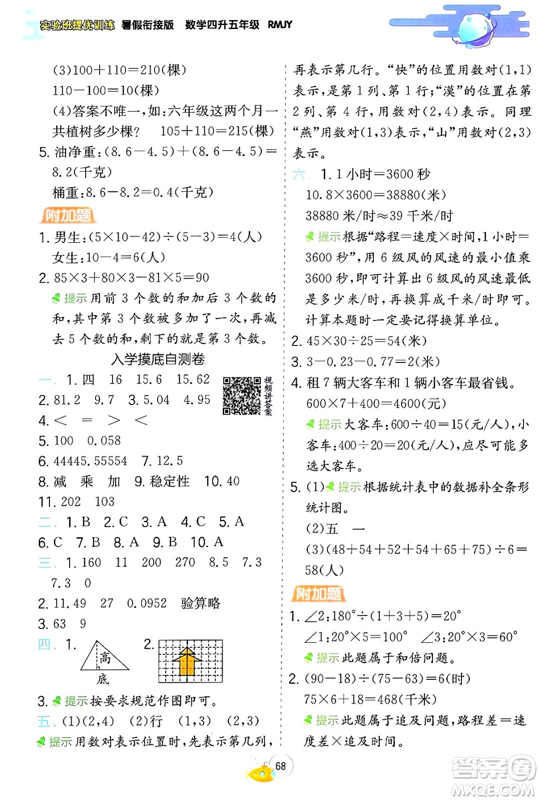 江蘇人民出版社2024年春實(shí)驗(yàn)班提優(yōu)訓(xùn)練暑假銜接四升五年級(jí)數(shù)學(xué)人教版答案